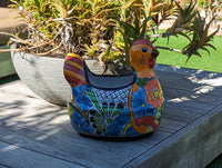 Talavera Chicken Planter & Ceramic Flower Pot, Handmade Outdoor Yard Decor or Indoor Plant Pot, Colorful Mexican Garden Decor