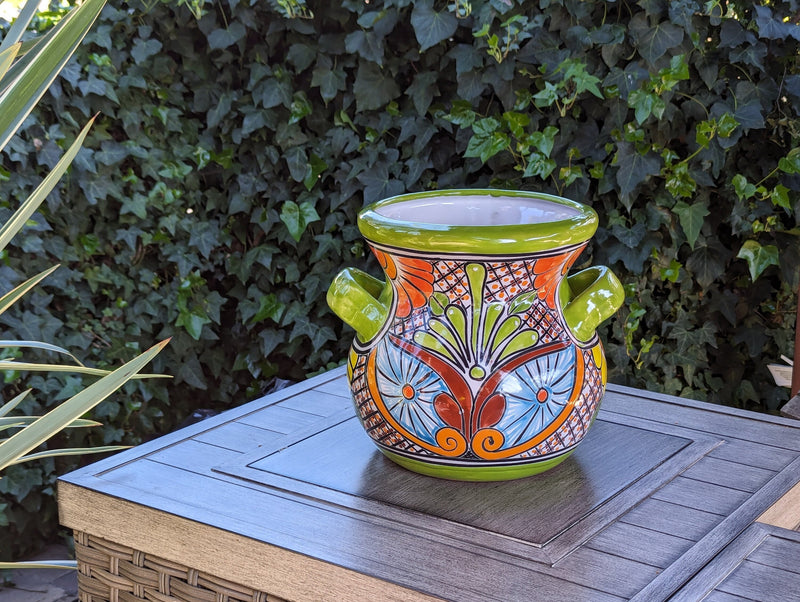 Stunning 10.5" Round Planter, Talavera Ceramic Flower Pot, Use Handmade Pottery for Outdoor Garden Decor or Indoor Home Decor, Unique Gift