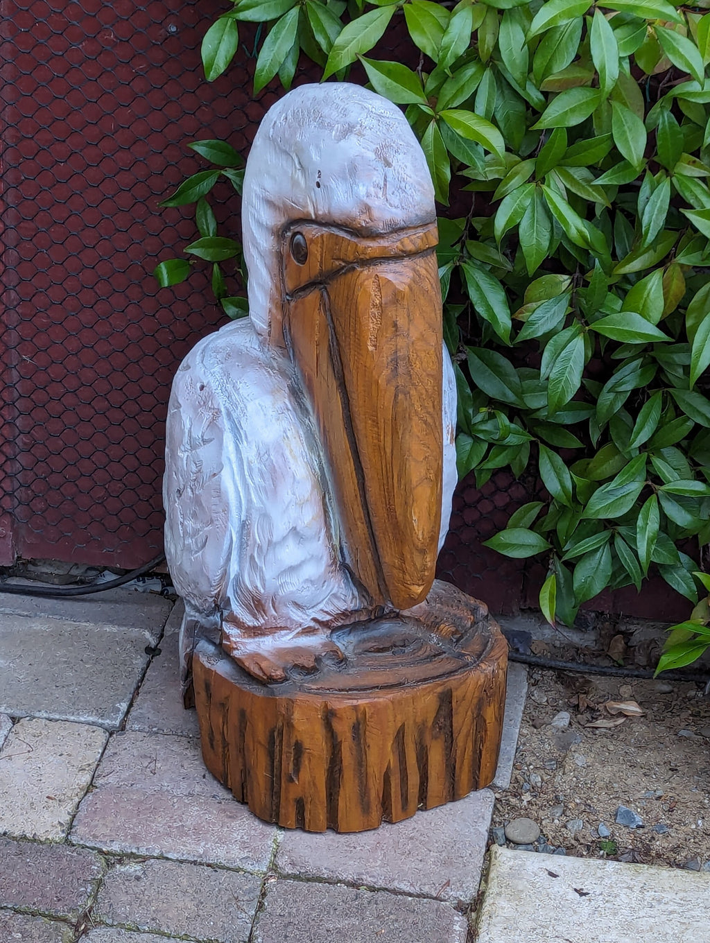 Pelican Garden Decoration | Outdoor Decor & Yard Art | Handmade Housewarming Gift for Home or Patio Decor, Chainsaw Carved Pelican 25in Tall