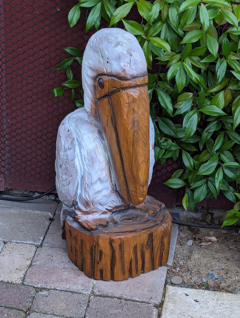 Pre-order | Pelican Garden Decoration is Handmade Outdoor Decor & Yard Art | Housewarming Gift for Porch or Patio Chainsaw Carved