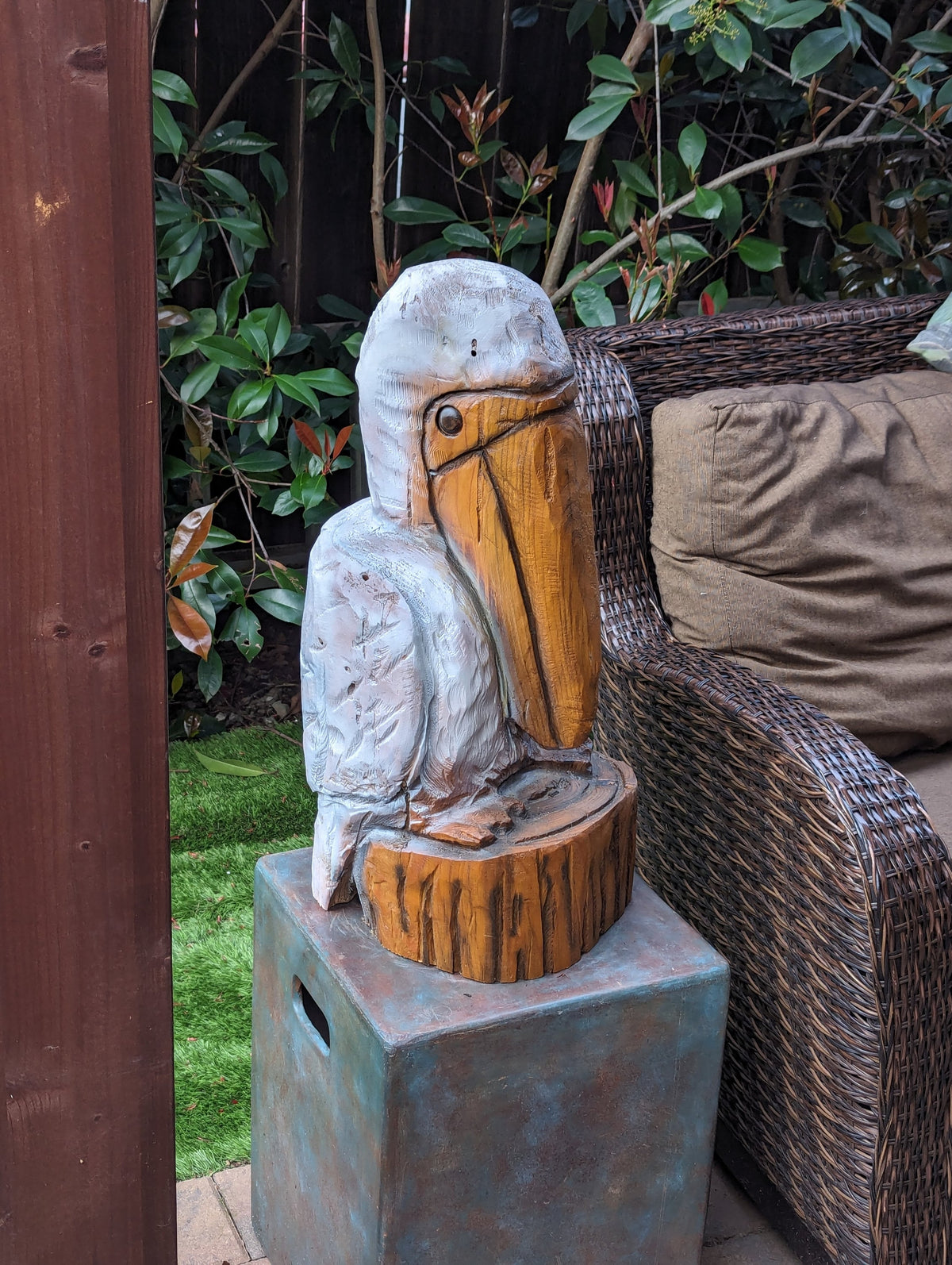 Pelican Garden Decoration is Handmade Outdoor Decor & Yard Art | Housewarming Gift for Porch or Patio Chainsaw Carved