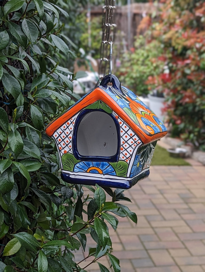 Ceramic Bird Feeder Talavera Pottery, Decorative Outdoor Hanging Feeder Station, Handmade Mexican Pottery to Attract Wild Birds