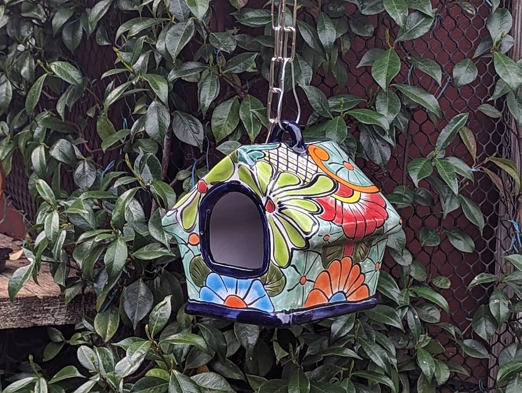 Ceramic Bird Feeder Talavera Pottery, Decorative Outdoor Hanging Feeder Station, Handmade Mexican Pottery to Attract Wild Birds