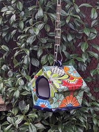 Ceramic Bird Feeder Talavera Pottery, Decorative Outdoor Hanging Feeder Station, Handmade Mexican Pottery to Attract Wild Birds