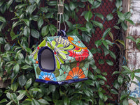 Ceramic Bird Feeder Talavera Pottery, Decorative Outdoor Hanging Feeder Station, Handmade Mexican Pottery to Attract Wild Birds