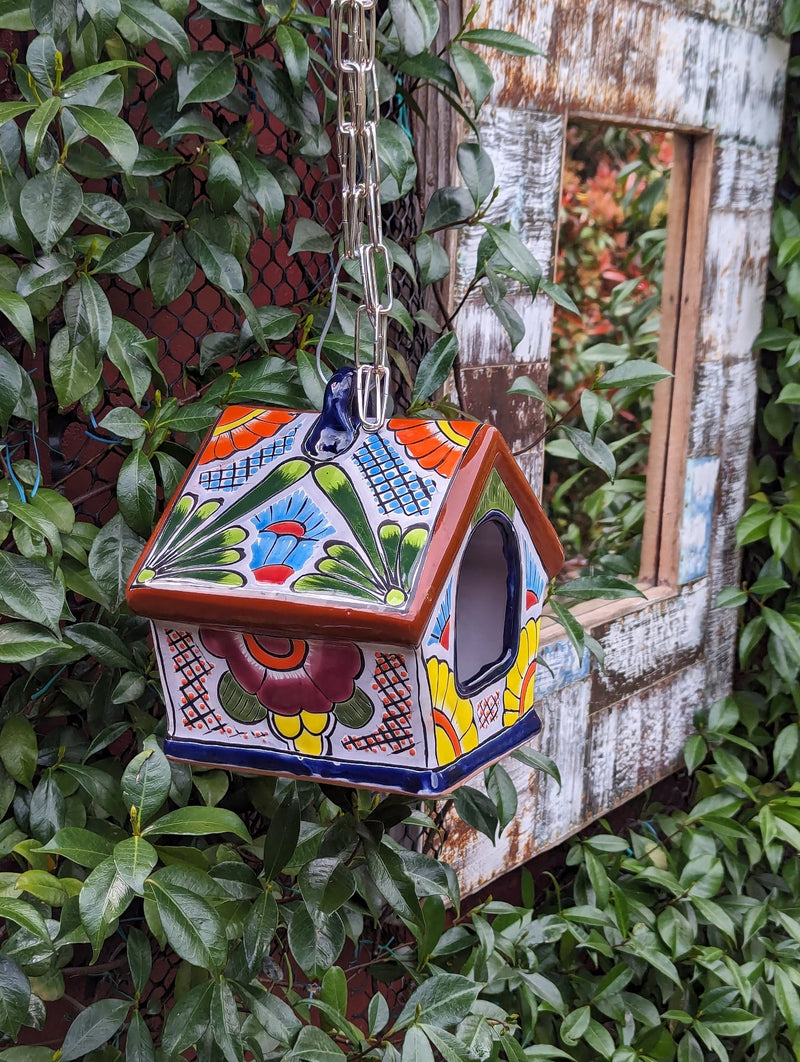 Ceramic Bird Feeder Talavera Pottery, Decorative Outdoor Hanging Feeder Station, Handmade Mexican Pottery to Attract Wild Birds