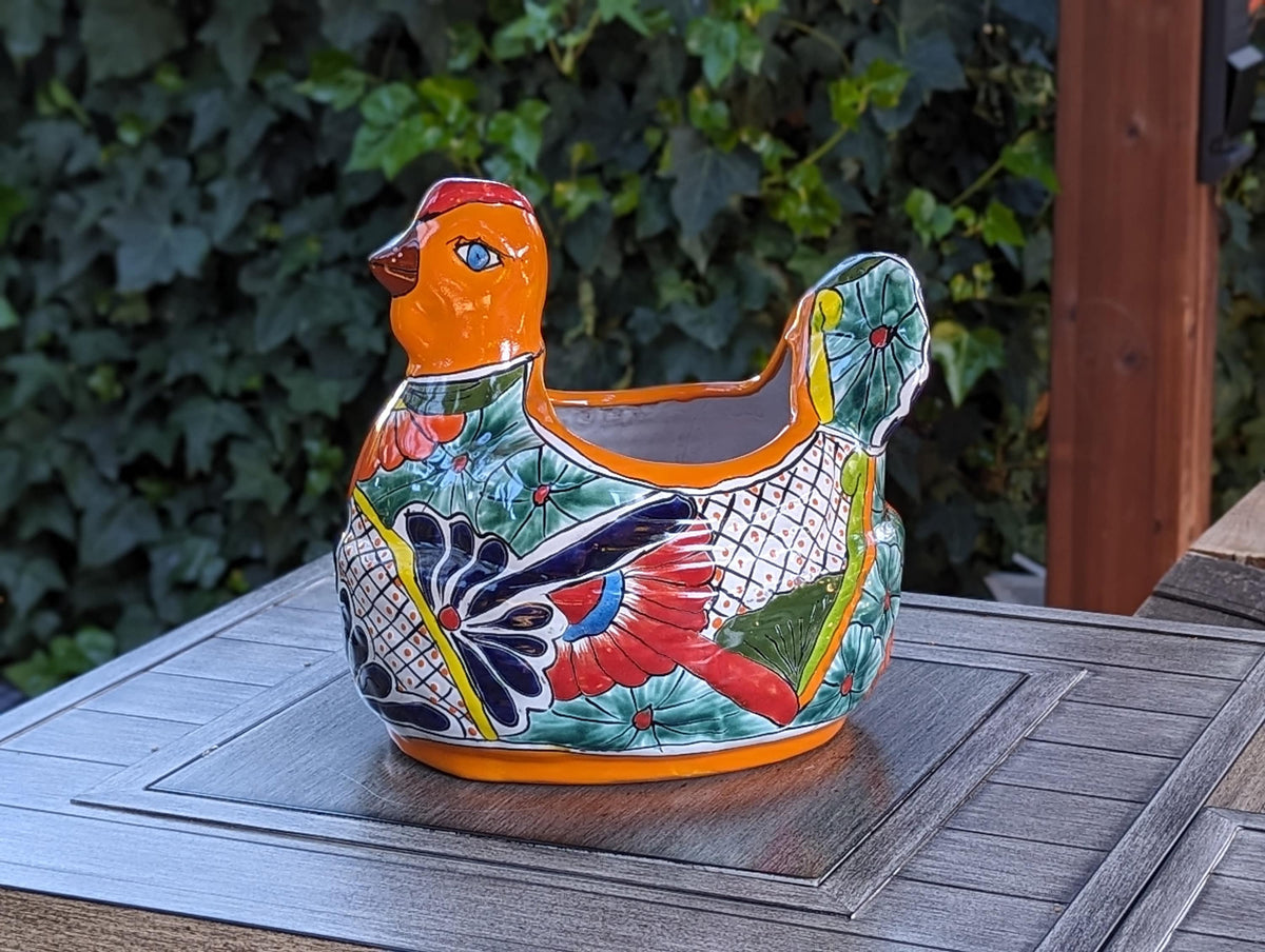 ceramic chicken planter pot Talavera Chicken Planter & Ceramic Flower Pot, Handmade Outdoor Yard D – LUV2BRD
