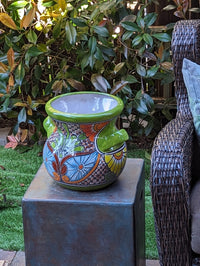 Stunning 10.5" Round Planter, Talavera Ceramic Flower Pot, Use Handmade Pottery for Outdoor Garden Decor or Indoor Home Decor, Unique Gift
