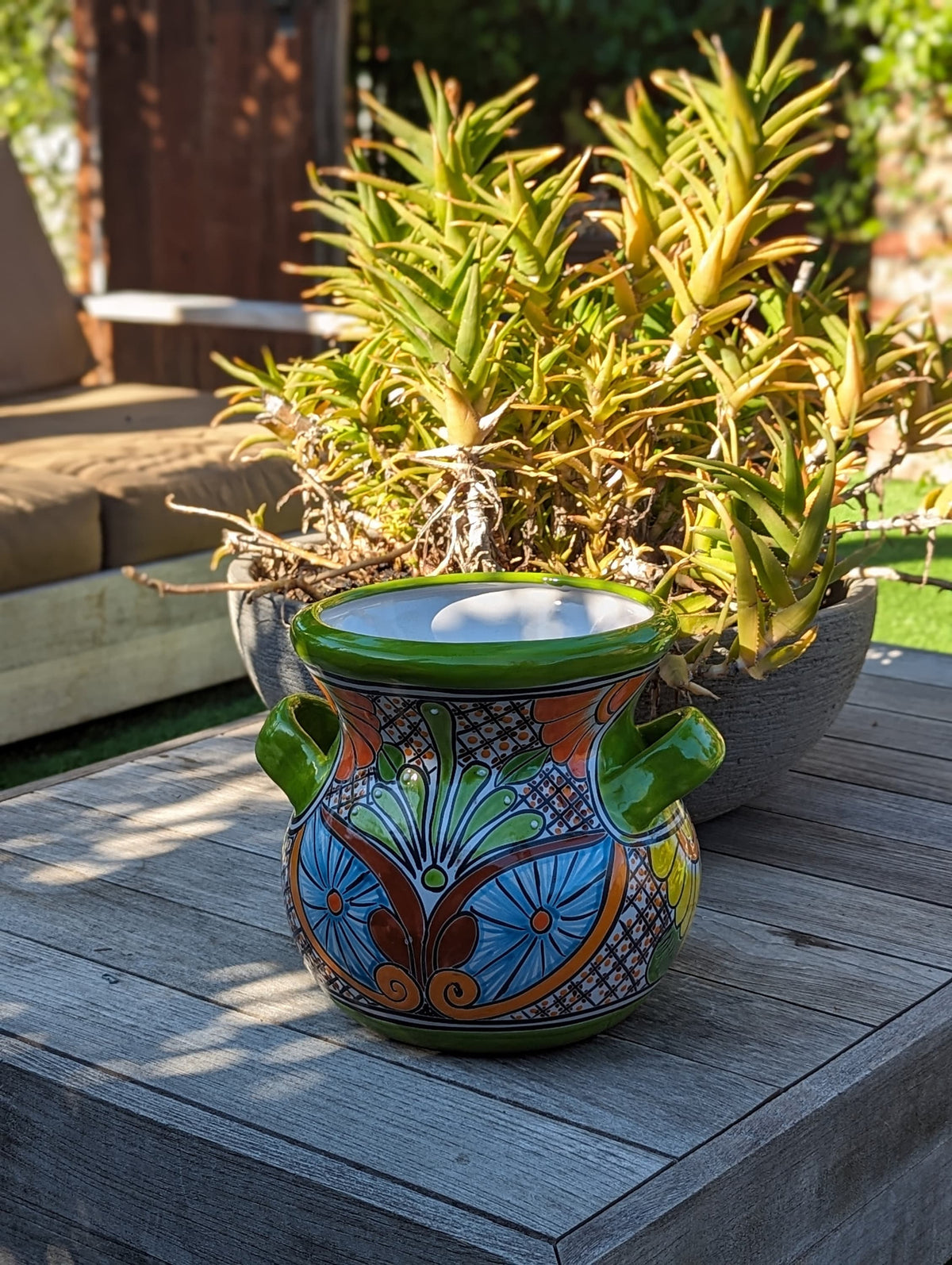 Stunning 10.5" Round Planter, Talavera Ceramic Flower Pot, Use Handmade Pottery for Outdoor Garden Decor or Indoor Home Decor, Unique Gift