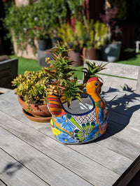 Talavera Chicken Planter & Ceramic Flower Pot, Handmade Outdoor Yard Decor or Indoor Plant Pot, Colorful Mexican Garden Decor